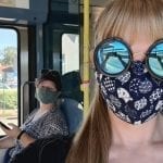 me and friend with masks on train