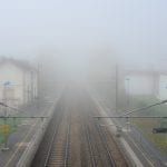 train tracks in the fog