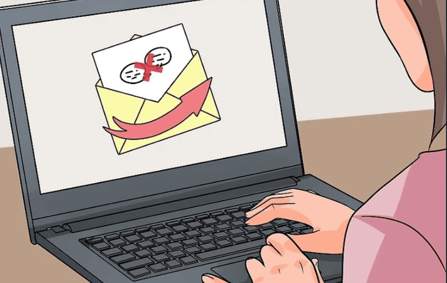 cartoon of laptop screen with mail icon with a red x on the letter part