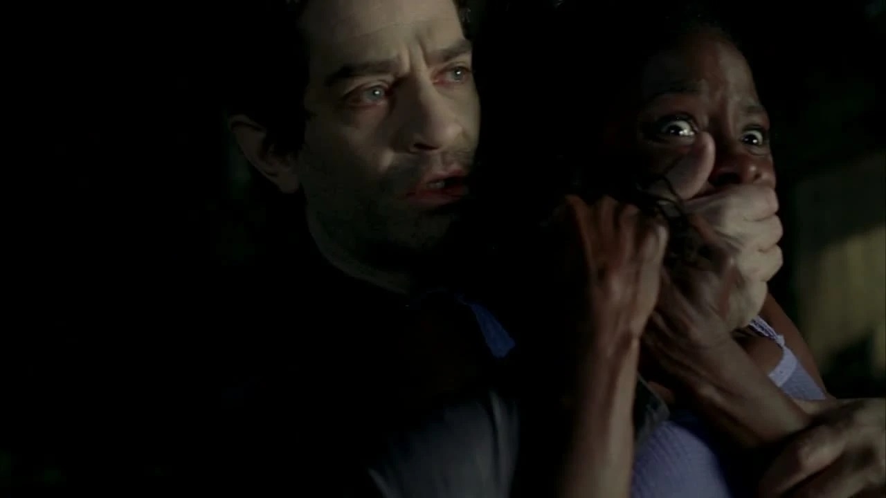 screen shot from an episode of True Blood where the character Tara is kidnapped