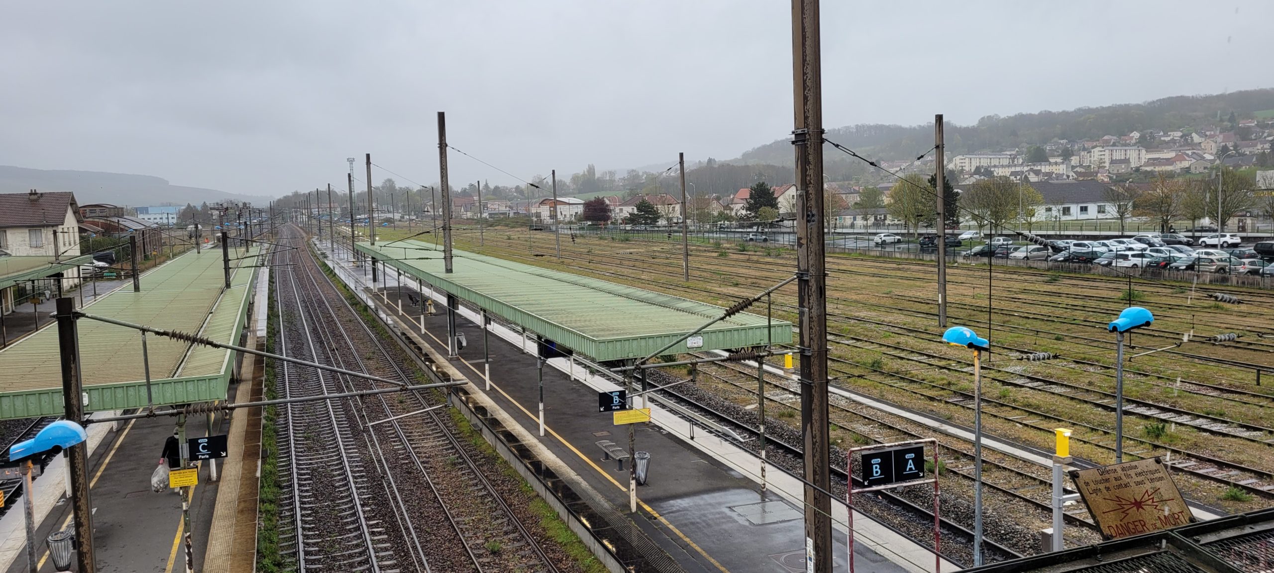 a train station on a rainy day