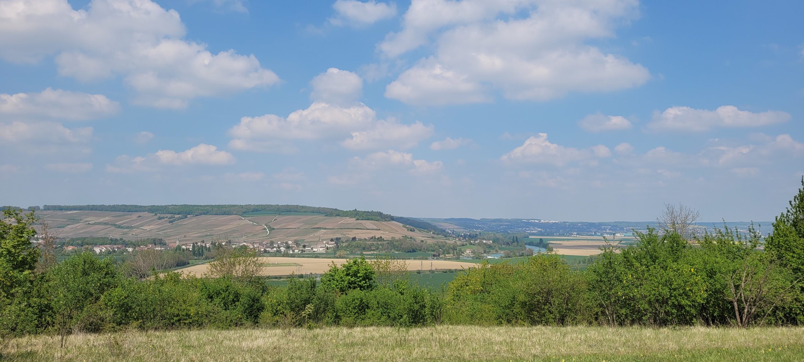 French countryside, blue skys with fluffy clouds