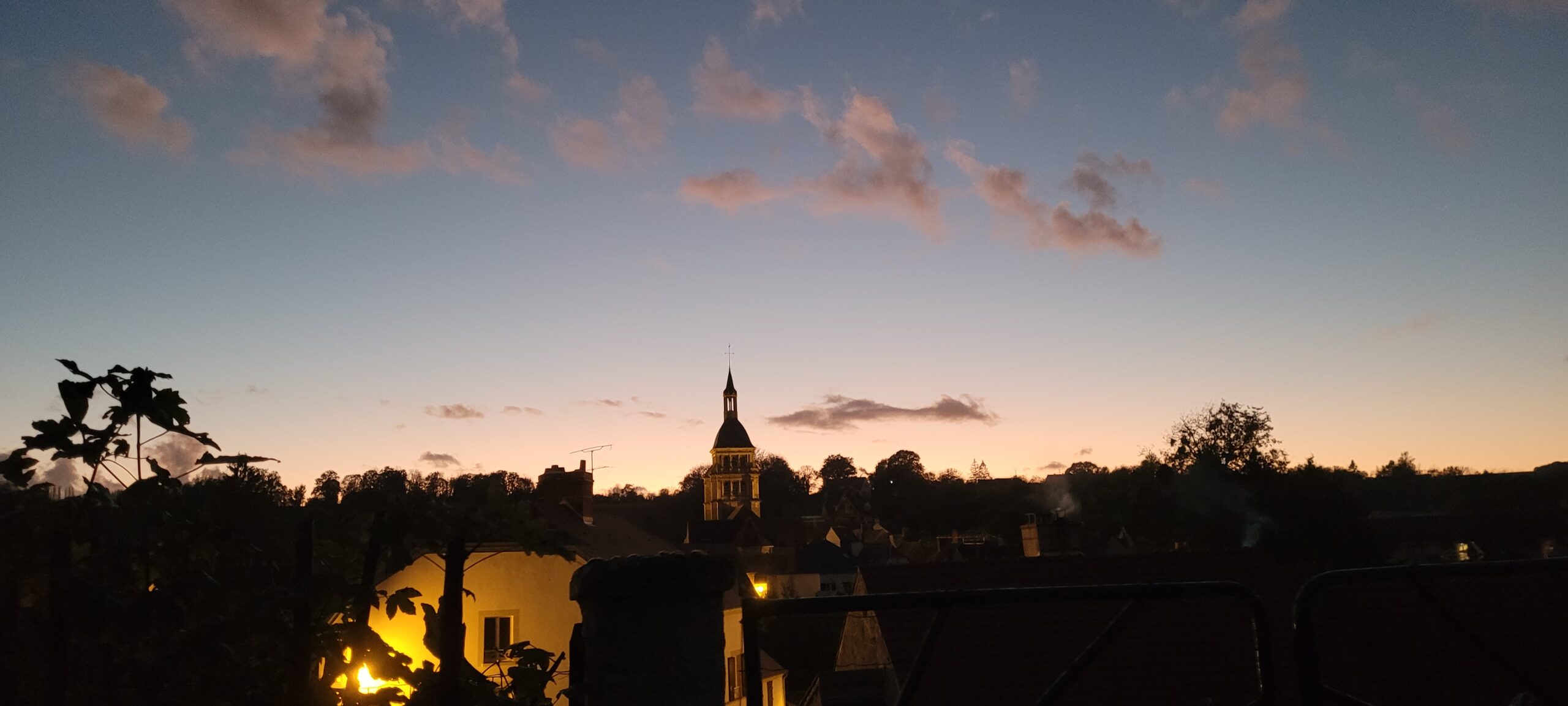 a small village at sundown