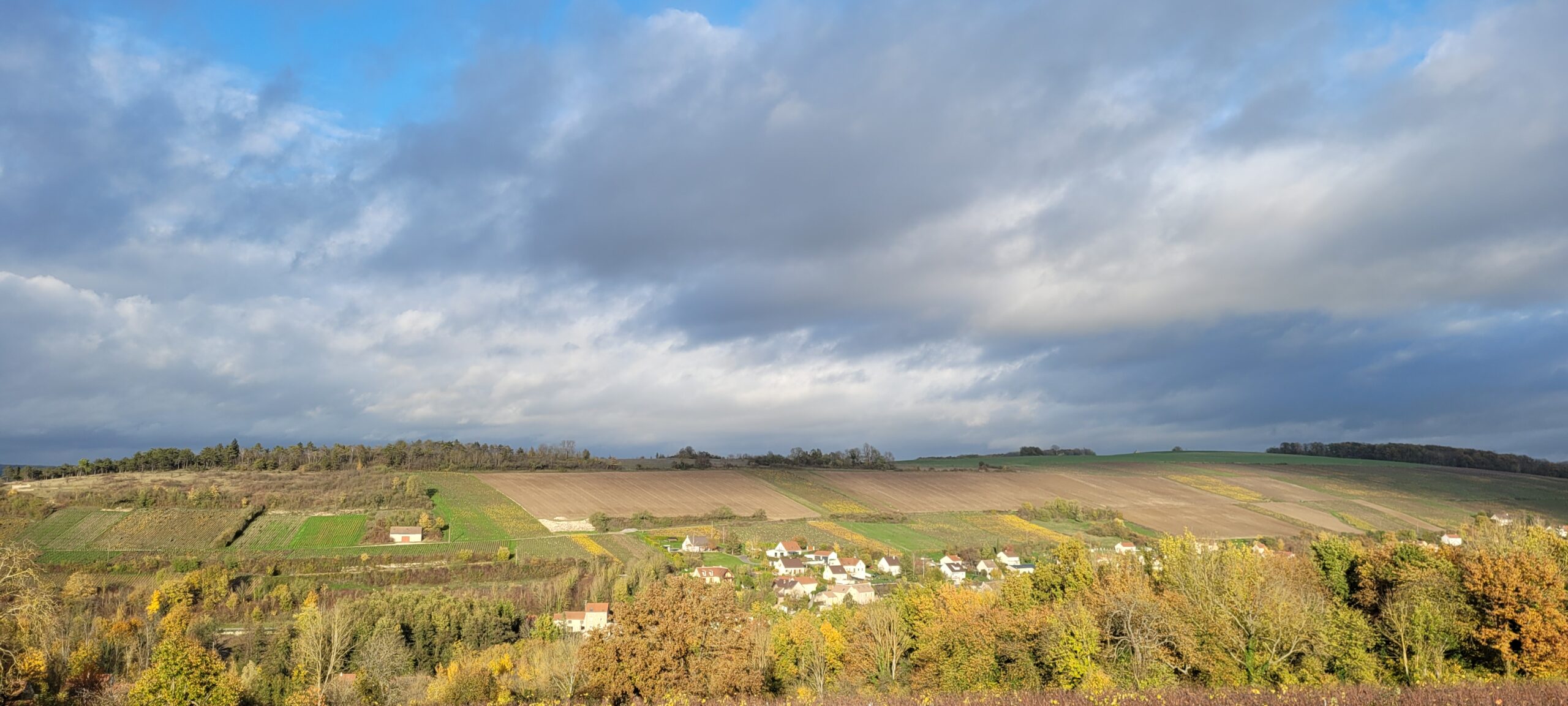 white clouds on a blue sky over countryside