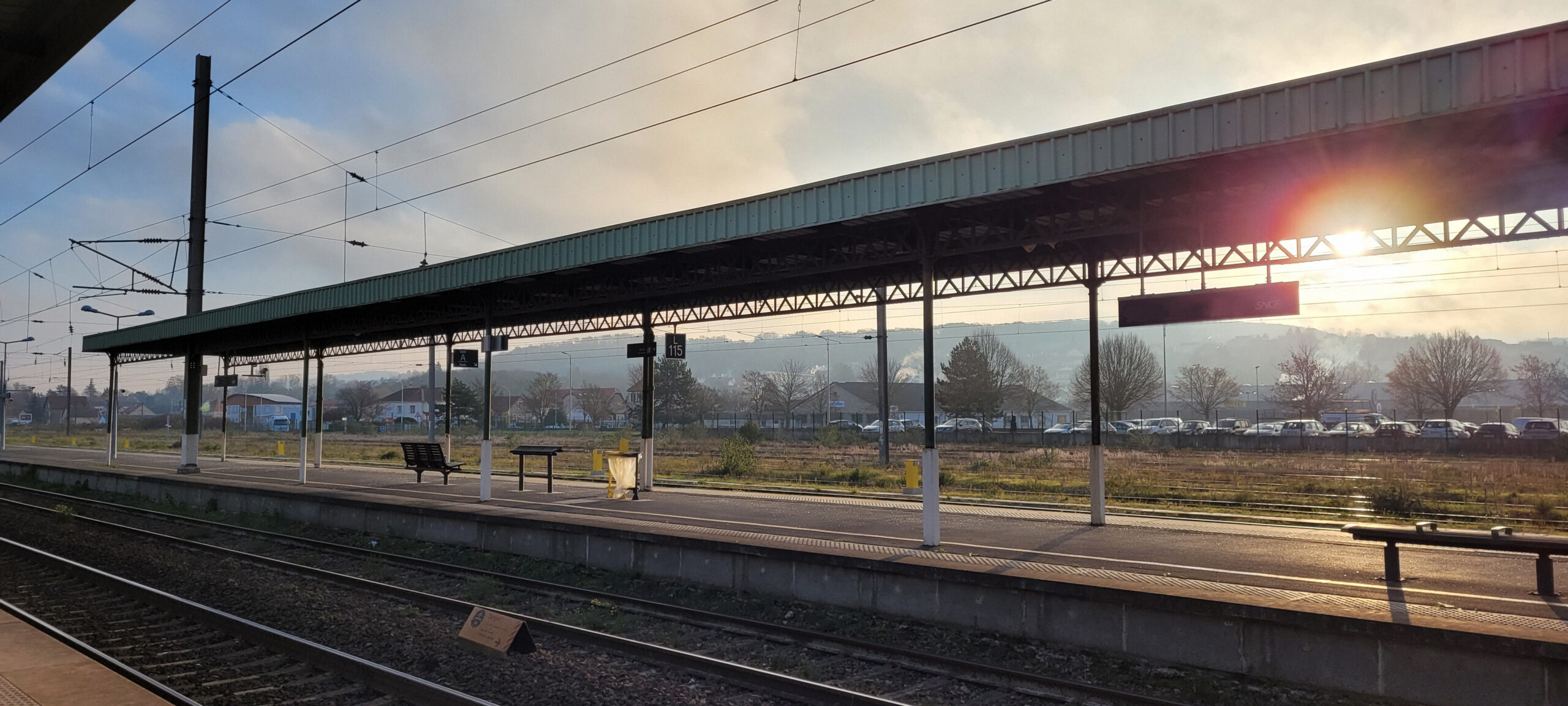 a train platform on a winter morning